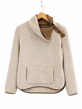 St John’s Bay Active Women’s L Sherpa Fleece Pullover Snap Neck Cream Tan
